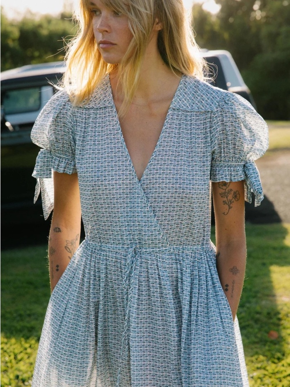 Christy Dawn Giselle Dress Light Blue Floral Dress with Puff Sleeves